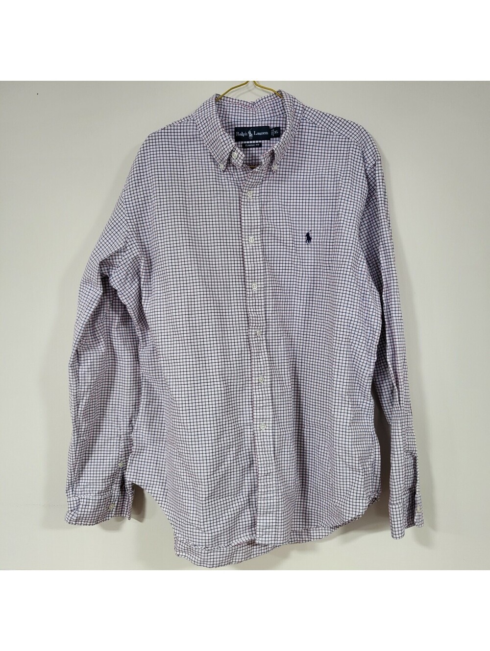 Ralph Lauren Classic Fit Checkered Red White Blue Mens Dress Shirt RN41381 Sz XL